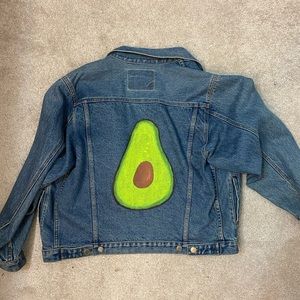 Vintage Arizona Jean Jacket with hand painted Avocado